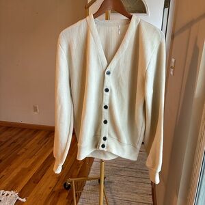 Men's Cream V-Neck Button Cardigan Sweater